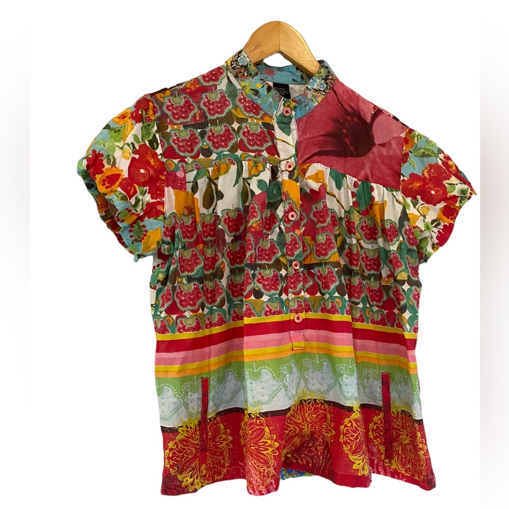 Boho Hippie Chic Puff Sleeve Mock Collar Top - Picture 2 of 4